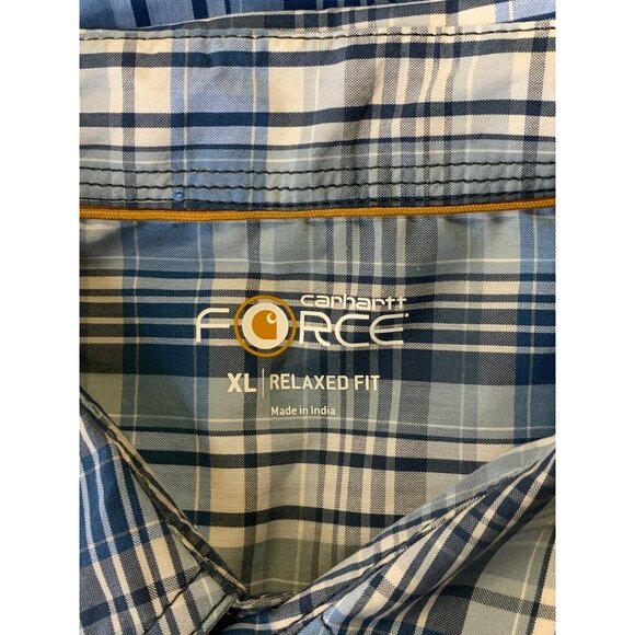 Carhartt Force Mens Short Sleeve Plaid Shirt Size XL Extra Large Blue White New - Picture 5 of 8